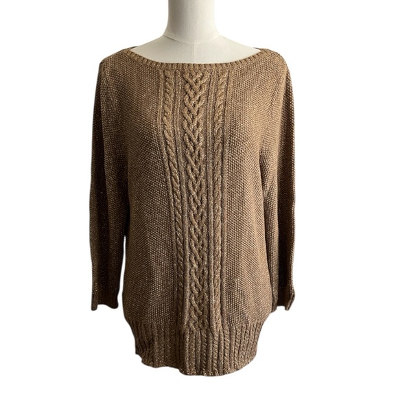 Ralph Lauren Women's Cable Knit Gold Metallic Sweater Size XL - Picture 2 of 9